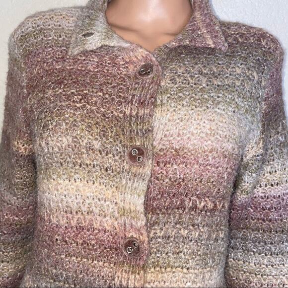 J. Jill Long Cardigan Sweater Wool Alpaca Knit Mauve Neutrals Striped SZ M soft - Picture 6 of 9